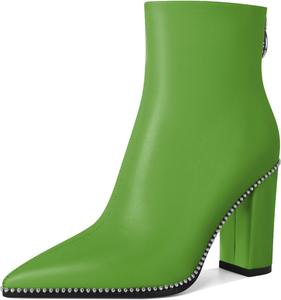 Женские ботильоны с заостренным носком, высокие каблуки, массивные ботильоны на толстой подошве, каблук 3,8 дюйма Younton, Matte Olive Green