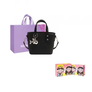 MARKANGARO Кожаная сумка-ведро через плечо унисекс бело-розово-черная, Black