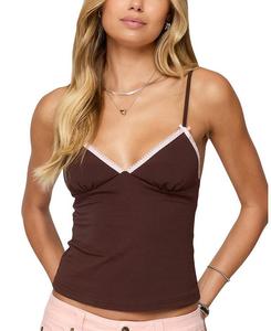 Топ с контрастными рюшами Ruelle Edikted, коричневый