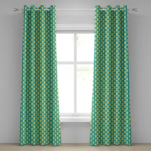 Желто-синяя штора на люверсах ABAKUHAUS, изображение мороженого со вкусом лимона, с изображением очков и усов, с веселым настроением, декоративная двухпанельная штора на окно, 280 см x 225 см, цвет: бирюзовый