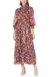 Абстрактный принт Полуприлегающее платье миди в мягком бело-малиновом цвете Donna Morgan