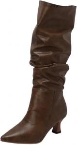 Женские ботильоны с заостренным носком, повседневные кожаные туфли на каблуке, обувь на осень и зиму Generic, Brown