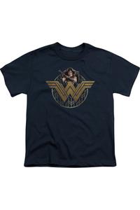 Футболка с коротким рукавом для детей "Wonder Woman" с мощной стойкой и эмблемой Gildan, темно-синий