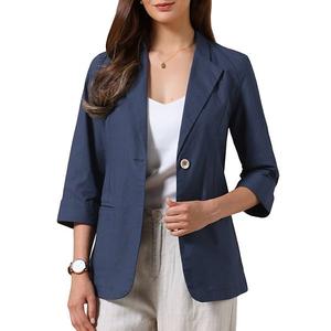 Летний женский блейзер 3/4 Casual из хлопка и льна Inspire Chic, Navy Blue