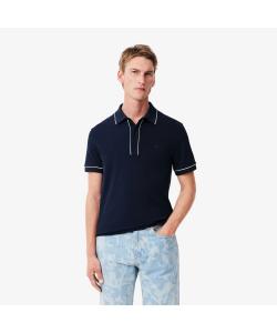 Рубашка-поло из эластичного органического хлопка пике с цветной окантовкой.