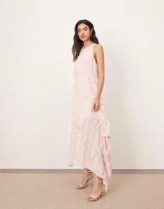 Платье макси ARRANGE с лазерной заниженной талией и юбкой квадратного кроя розового цвета