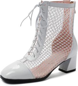 Женские ботильоны Gicoiz с квадратным носком, элегантные, на шнуровке, с вырезами, из лакированной кожи, White Ankle 2