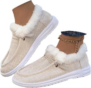 Женские ботинки Снежные ботинки Зимние классические с искусственным мехом Легко надеваются Ботильоны Повседневные теплые удобные лоферы Generic, Beige