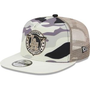 Мужская кепка New Era White Los Angeles Dodgers Chrome Camo A-Frame 9FIFTY Trucker Snapback Hat