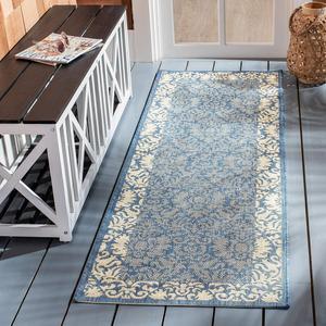 Ковер SAFAVIEH, 69 x 305 см, Washable Rug Outdoor Courtyard Collection - Runner, Blue & Natural, Non-Shedding & Easy Cleaning, идеальный для патио, прихожей, гардеробной, коридора, кухни (CY2727-3103)