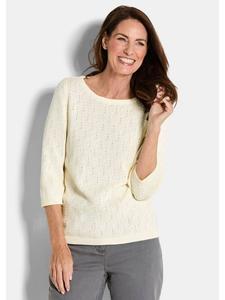 Вязаный хлопковый свитер с короткими рукавами и текстурой кремово-белого цвета. GOLDNER
