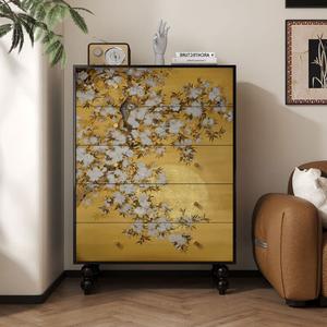 Yu Senyi Комод 122х40х80 см для гостиной и спальни из массива дерева в винтажном стиле, 5 ящиков, черный, сборка требуется