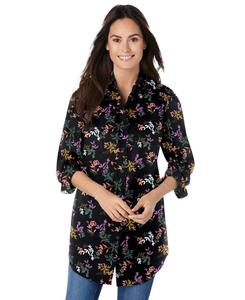 Рубашка с длинным рукавом идеального размера для полных женщин Woman Within, Black multi leaves