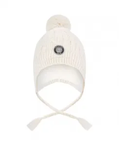 Унисекс зимняя шапка на подкладке с помпоном - для малышей и взрослых. Deux Par Deux, белый