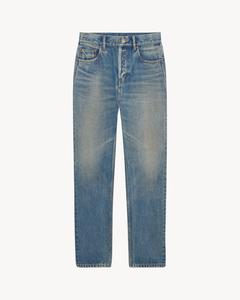 Джинсы кроя 90-х укороченные из денима среднего синего цвета Saint Laurent