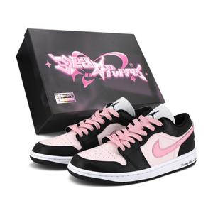 Женские баскетбольные кроссовки Air 1 Black Pink Low Top Vintage Jordan цвета черный и розовый, оттенок туманная дикая вишневая сакура