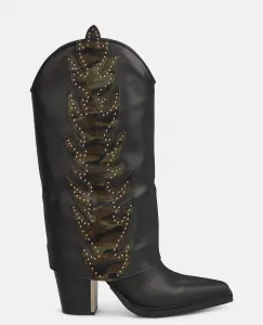 Женские ковбойские ботинки на каблуке с огненными деталями, заклепками и заостренным носком Alma en Pena, военный зеленый