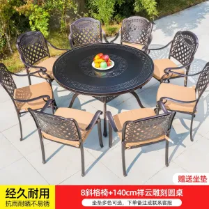 Комплект садовой мебели Green Water: 8 стульев с диагональной решеткой с подушками, стол круглый 140 см