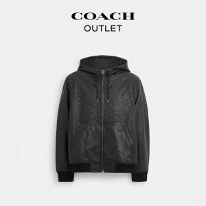 Мужская кожаная куртка TRAINER с тиснением COACH, удобная повседневная куртка, черный