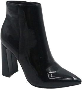 Женские ботильоны на массивном каблуке с острым носком и молнией BAMBOO, Black Pat