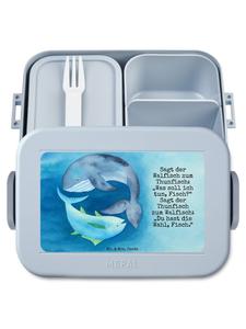 Mr. & Mrs. Panda Ланчбокс с изображением кита и тунца и надписью пастельно-голубого цвета