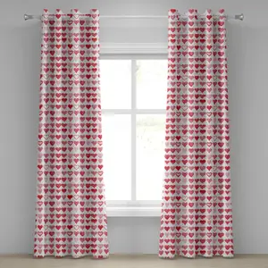 Штора на люверсах ABAKUHAUS ко Дню святого Валентина, коллекция Сердца, символы любви, нарисованные вручную в стиле романтического искусства, декоративные двухпанельные шторы, 280 см x 225 см, ярко-розовый с белым