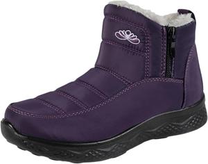 Зимние ботинки для женщин, теплые снежные ботинки с меховой подкладкой - модные ботильоны на молнии сбоку, удобные зимние уличные ботинки JEUROT, Purple #1