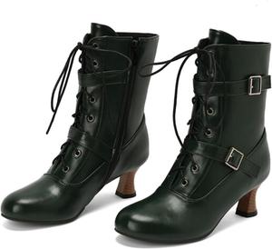 Женские ботильоны Alyaafifa на шнуровке, с закрытым круглым носком, каблук-китен 5 см, винтажные викторианские готические ботинки с молнией, матовая кожа, низкий каблук, короткие осенние ботинки, удобные и модные, Dark Green - B
