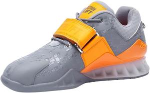 Ботинки для тяжелой атлетики, обувь для приседаний для мужчин и женщин - противоскользящая резиновая подошва, стабильность для пауэрлифтинга, кросс-тренинга и занятий в зале Castiron Lift, оранжевый/серый