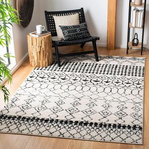 Ковер SAFAVIEH, 183 x 275 см, Tulum Collection, Ivory & Black, Moroccan Boho дизайн с эффектом потертости, не линяет и прост в уходе, идеален для помещений с высокой проходимостью в гостиной, спальне (TUL229B)