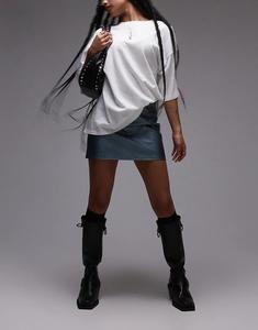 Юбка Topshop Petite из искусственной кожи с вставками и швами, цвет "металлик"