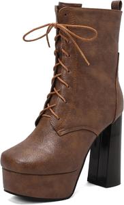 Женские ботильоны на супер высоком каблуке с квадратным носком и молнией Renessmi, Brown 3