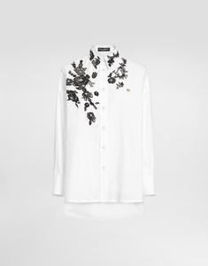 Рубашка оверсайз из хлопкового поплина с кружевными аппликациями Dolce & Gabbana, белый