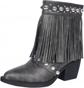 Женские ковбойские сапоги с бахромой, массивным каблуком с заклепками, средней высоты, вестерн-стиль, идеально подходят для фестивалей кантри-музыки Generic, Grey