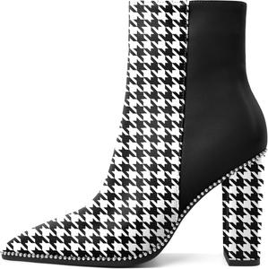 Женские ботильоны Eldof с заостренным носком, отделкой бусинами, массивным каблуком и боковой молнией, 3,5 дюйма