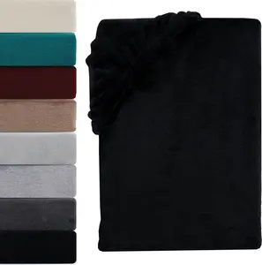 Зимняя простыня на резинке Тедди плюш 180-200x200 см. Теплая кашемировая простыня на резинке, черная. Visaggio