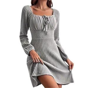 Женское платье-свитер с квадратным вырезом, длинными рукавами и завязкой спереди Seoria, Light Gray