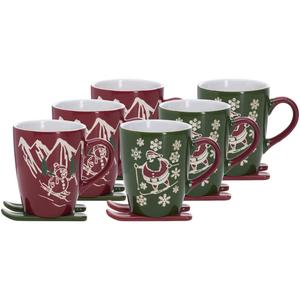 Кофейные кружки на лыжах, Аспен/Уистлер, зелено-красные, 340 мл, набор из 6 штук Ritzenhoff Breker, зеленый/красный