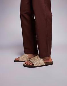 Сандалии-слайдеры ASOS DESIGN с плетеным ремешком в каменном цвете