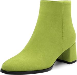 Женские ботильоны на низком каблуке из замши, широкая полнота, массивные короткие ботинки, удобные, модные, рабочие зимние ботинки, каблук 5 см DEMOSHINE, Yellow Green
