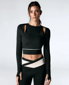 Спортивный топ с длинным рукавом и встроенным бюстгальтером Black Limba, черный