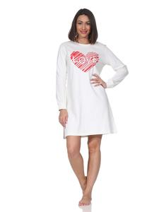 Ночная рубашка из интерлока, с длинными рукавами, манжетами и узором в виде сердца, кремового цвета NORMANN