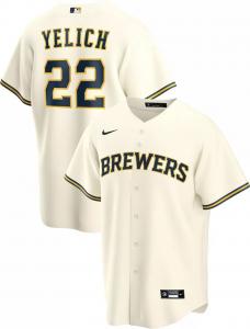 Мужская реплика Nike Milwaukee Brewers Christian Yelich #22 Cool Base белого цвета