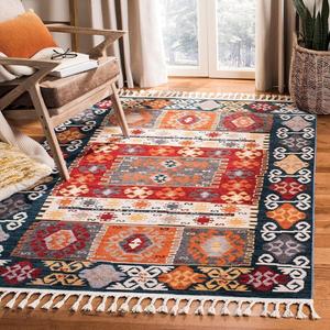 Ковер SAFAVIEH, 275 x 366 см, Farmhouse Collection, Cream & Navy, дизайн Boho Moroccan Tribal Tassel, без линьки и простой в уходе, идеален для помещений с высокой проходимостью в гостиной, спальне (FMH847A)