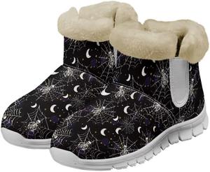 Женские зимние сапоги Jeiento для снега, с хэллоуинским дизайном, модные, уютные, теплые, легко надеваются, с противоскользящей подошвой, зимняя обувь для женщин, Halloween Skull Spider Web Moon