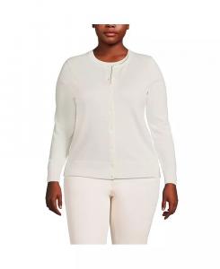 Свитер-кардиган из тонкого хлопка больших размеров Lands' End, слоновая кость