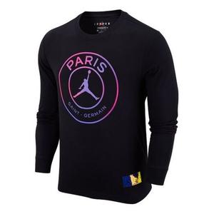 Футболка Paris Saint Germain с круглым вырезом и длинным рукавом, азиатские размеры Air Jordan, черный
