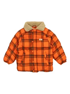 Клетчатый пуховик с воротником из шерпы Tiny Cottons, оранжевый