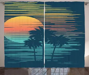 Штора ABAKUHAUS Island Party Rustic, цвет "Вечернее солнце, море, небо", универсальная ленточная штора для гостиной с петлями и крючками, 280 x 245 см, цвет "Синий, оранжевый" Abakuhaus