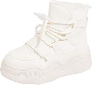 Женские зимние ботинки ZQW, высокие, на шнуровке, с массивной подошвой, противоскользящие, водонепроницаемые, с теплым флисом, спортивные для зимних прогулок на улице, Beige